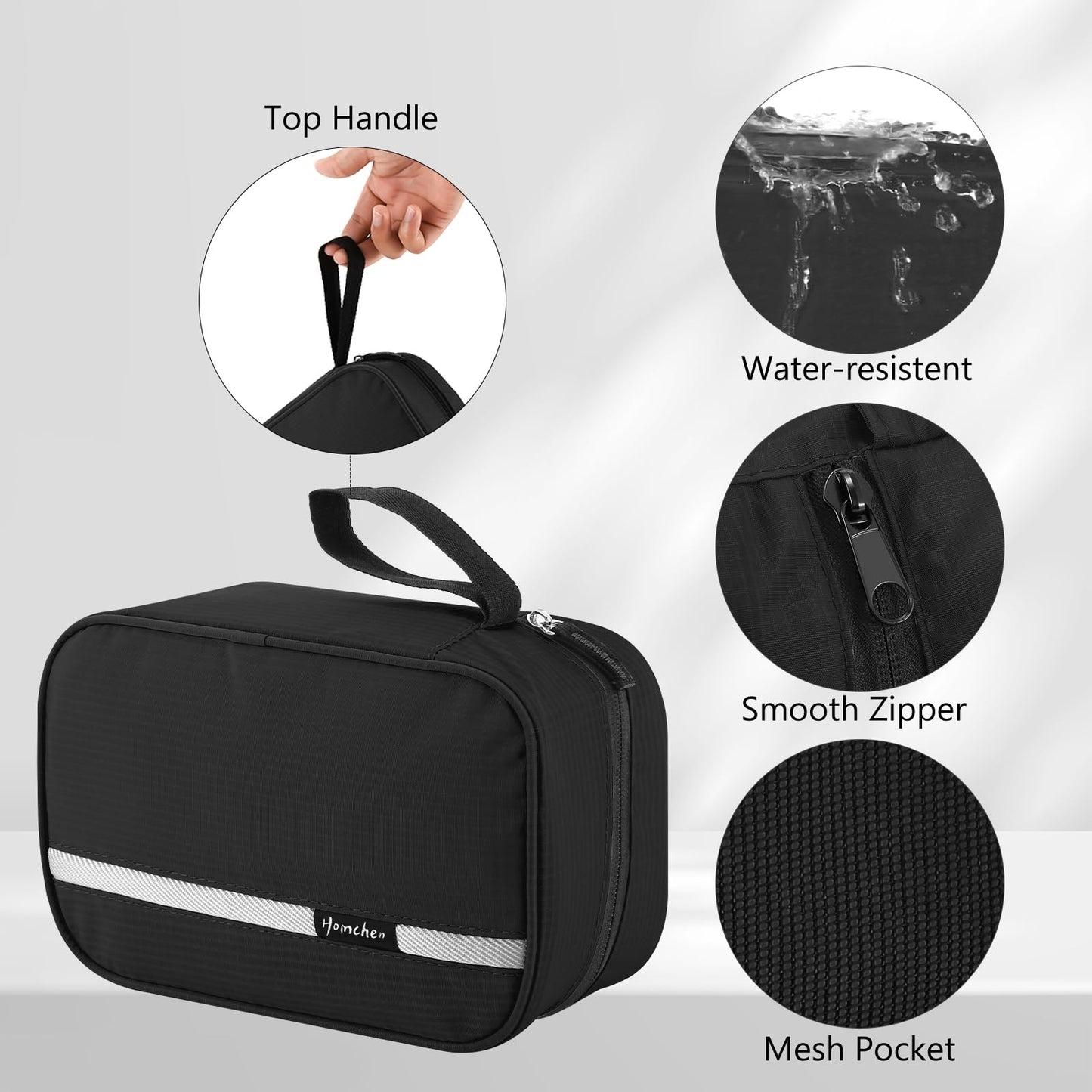homchen Hanging Travel Toiletry Bag, Waterproof Folding Portable Cosmetic Wash Bag for Men and Women (M, Black02)