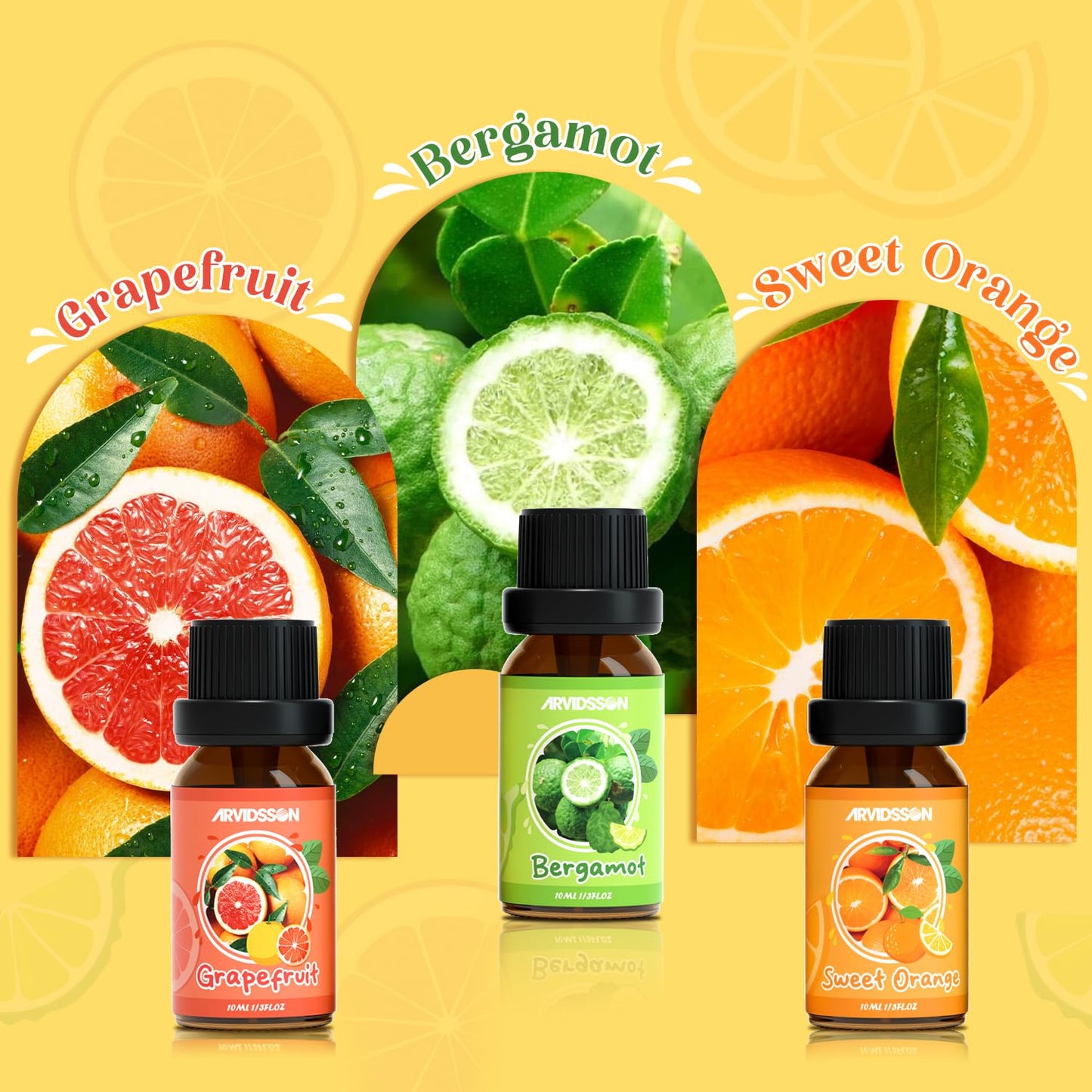 Citrus Essential Oils Set, ARVIDSSON Fresh Fruit Essential Oil for Diffuser, Grapefruit, Bergamot, Sweet Orange, Lemon, Lime, Tangerine, Citrusy Scented Oils Gift for Women