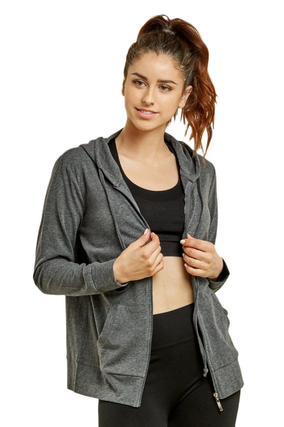 Sofra Women's Thin Cotton Zip Up Hoodie Jacket (XL, Charcoal)