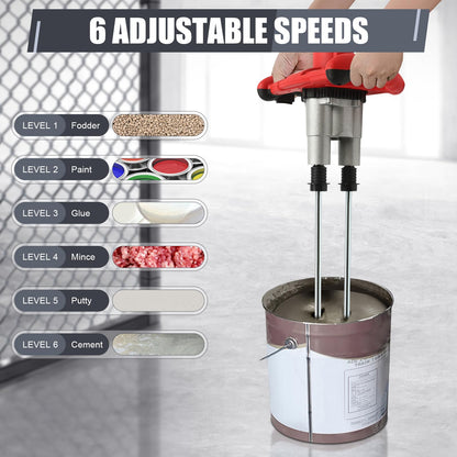 2800W Handheld Electric Concrete Mixer, Cement Mixer Dual Paddle, Portable Mortar Mixer 6 Adjustable Speed, Electric Concrete Plaster Grout Paint Mortar Mixer Machine Red