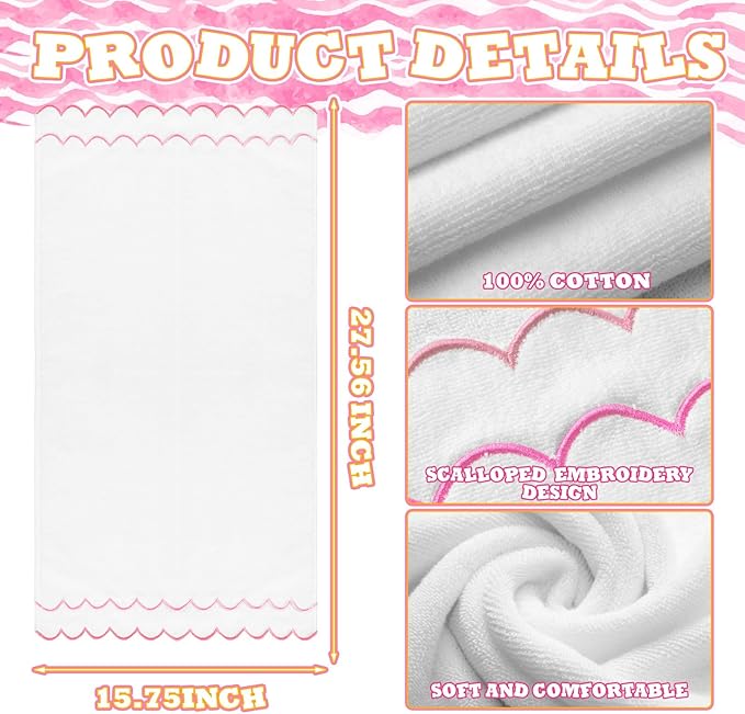 2 Pcs Scalloped Hand Towels 100% Cotton Fingertip Towels