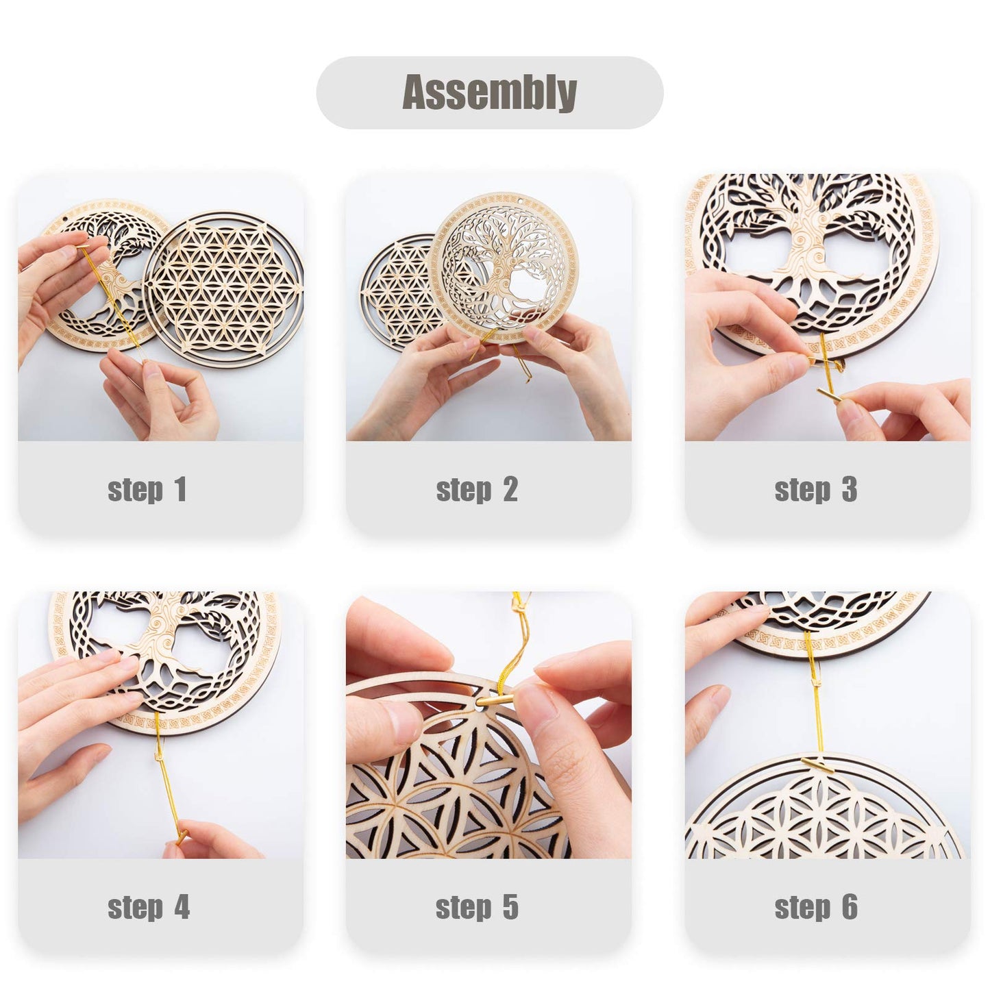 Qallicon 5.31" Sacred Geometry Wall Art 4 PCS Set, (Mandala, Buddha Lotus, 64 Star Tetrahedron, Sun Moon and Stars) Crystal Grid Meditation Chakra Wooden Wall Art Yoga Decor Spiritual Gifts
