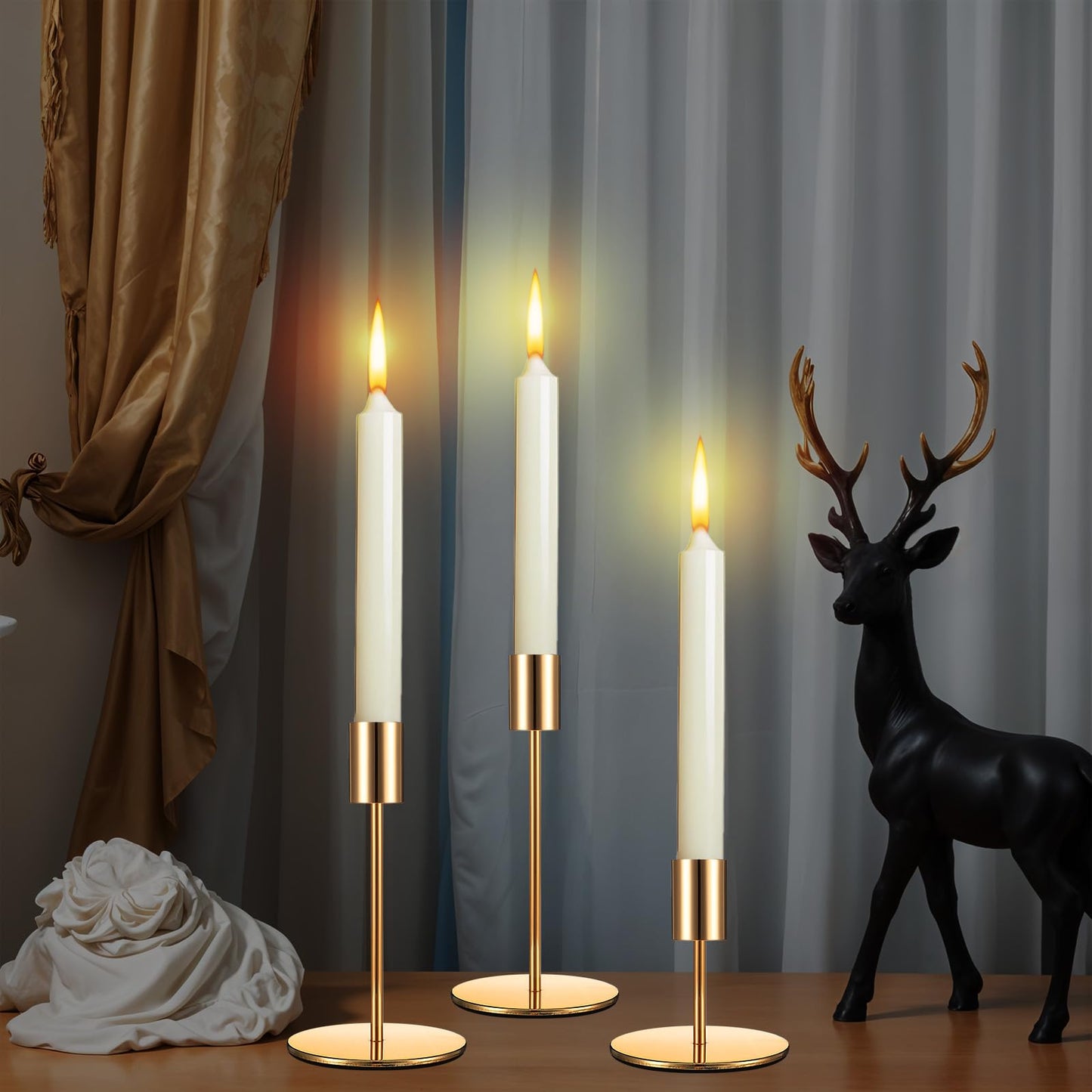 6 Pcs Gold Taper Candle Holders Set, Metal Candlestick Holder for Dining Table Centerpiece, Wedding, Mantel Decor, and Housewarming Gift