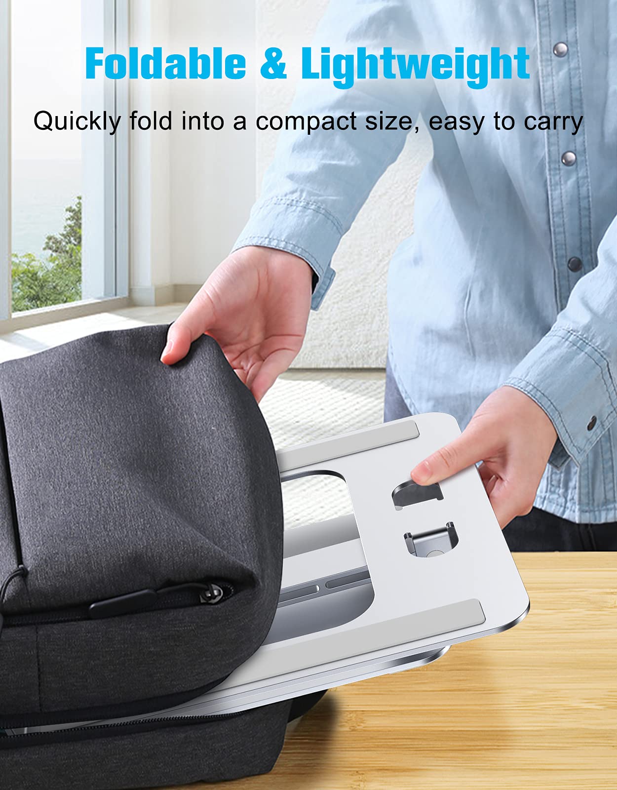 Babacom Laptop Stand Lap Desk, Ergonomic Foldable Computer Stand with Adjustable Height, Ventilated Aluminium Alloy Riser Compatible with MacBook Air, Pro, All 10-16" Laptops (Silver)