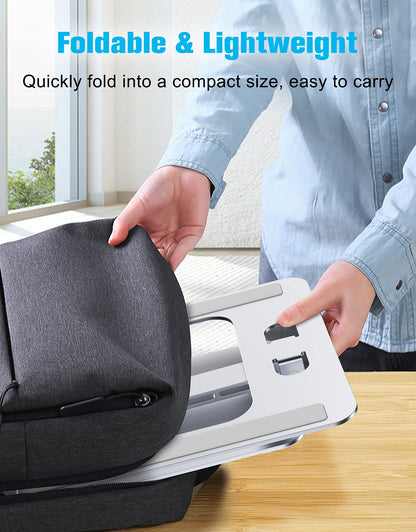Babacom Laptop Stand Lap Desk, Ergonomic Foldable Computer Stand with Adjustable Height, Ventilated Aluminium Alloy Riser Compatible with MacBook Air, Pro, All 10-16" Laptops (Silver)