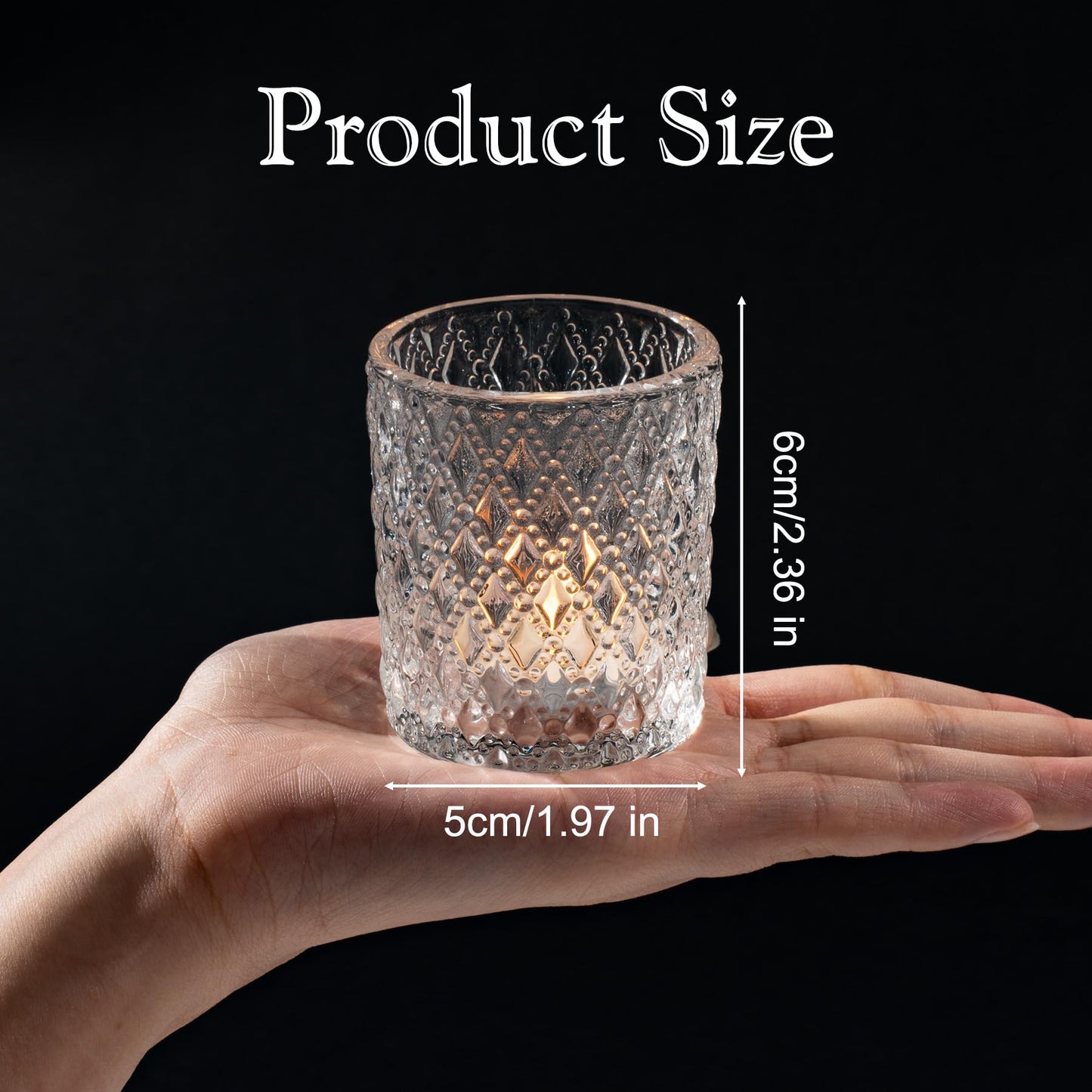 Romcanmy 12Pcs Votive Candle Holders, 2x2.5in Clear Glass Candle Holder with Embossed Diamond for Table Centerpieces, Elegant Small Crystal Tea Light Holders for Wedding Birthday Party Chirstmas Decor