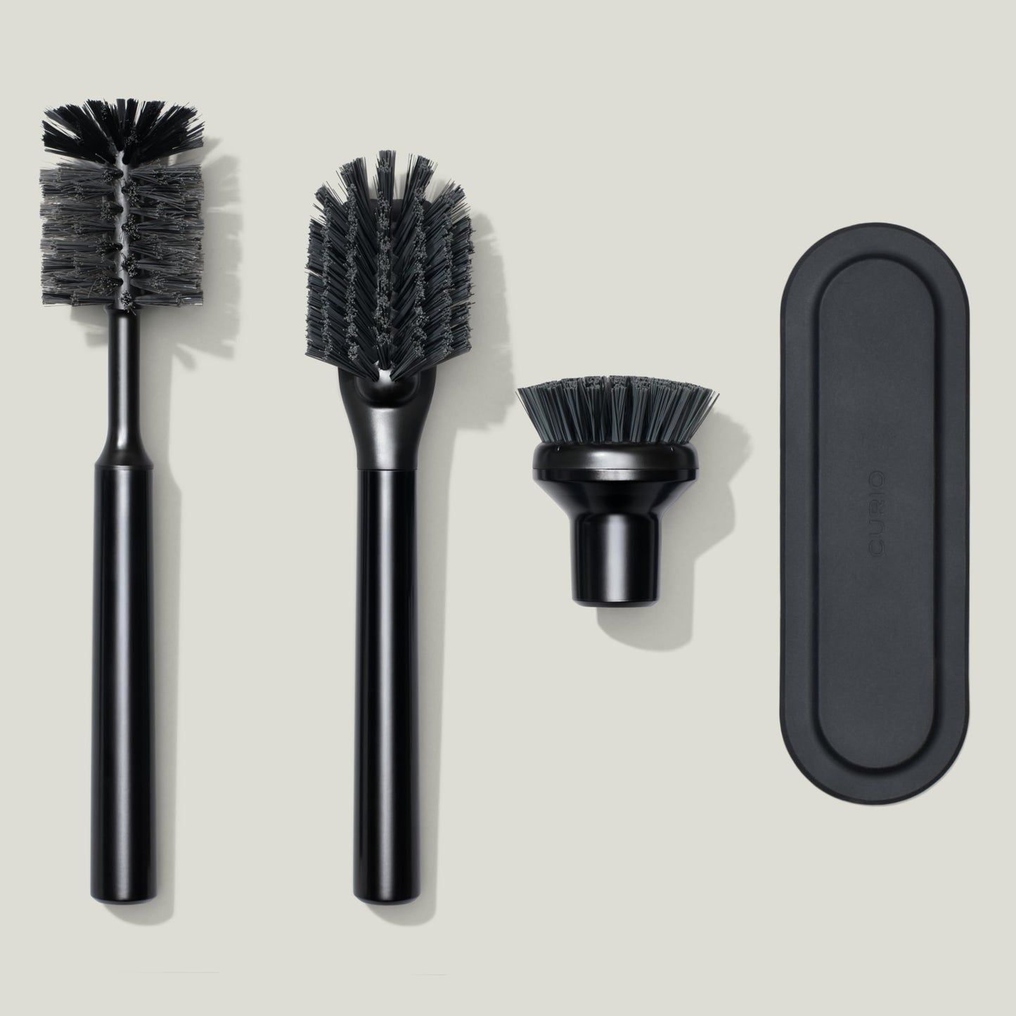 Curio Home Goods Ionic Brush Set, Magnetized to Stand Upright, Stainless Steel with Replaceable Heads, Onyx/Black