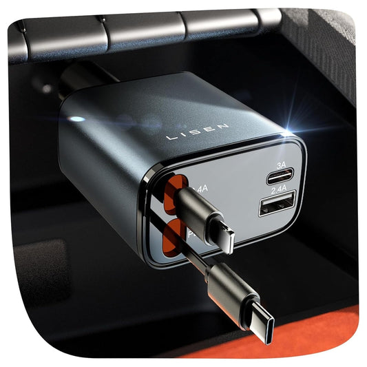 LISEN Retractable Car Charger, 69W USB C Car Accessories Adapter for iPhone 16 USB C Charger Fast Charging,Gifts for Women Men, Travel Essentials, Truck Accessories, for iPhone 16 Pro Max 15 14 13 12