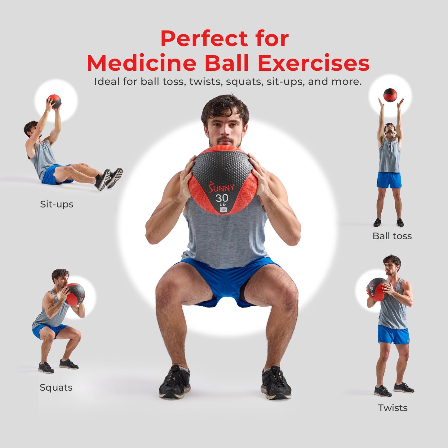 Sunny Health & Fitness 12LB Medicine Ball, Textured Rubber, Core Strength & Balance Training, Bouncing, Weight for Home Workouts SF-EB03-12
