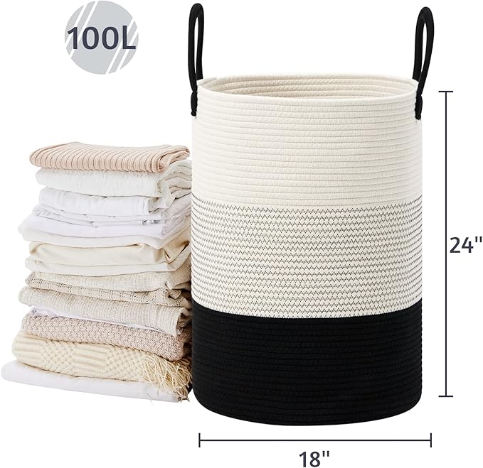 VIPOSCO Large Laundry Hamper, Tall Woven Rope Storage Basket