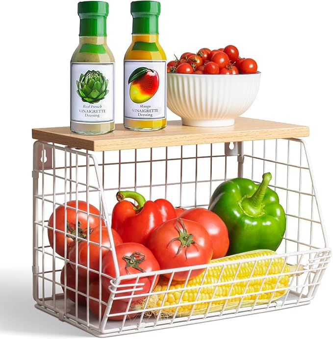White Fruit Bowl Wire Basket Storage Pantry Fruit and Vegetable Storage Fruit