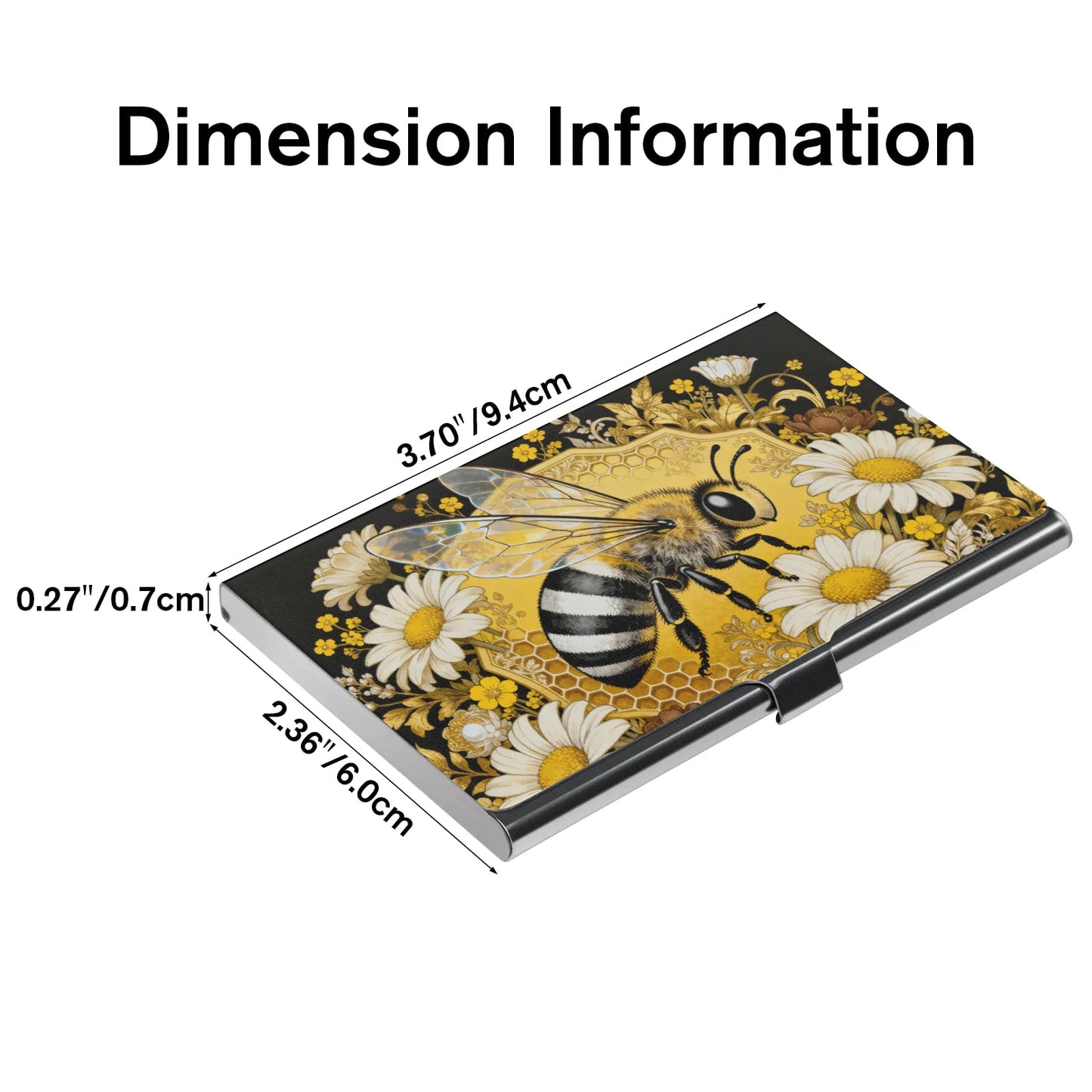 Retro bee pattern Business card holder - metal ultra-thin business card box, men's and women's pocket business card holder, can store credit cards, gift cards, etc