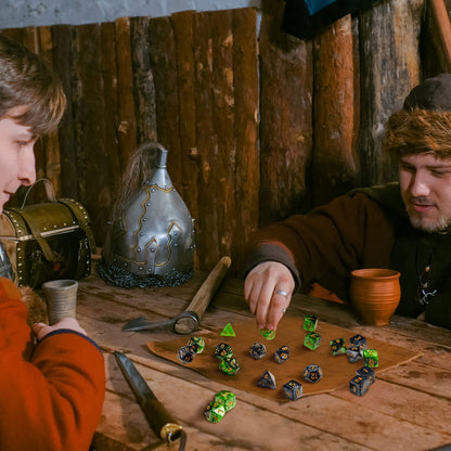 Skylety 2 Set Polyhedral Dice Set - 22 Pieces, Multisided Dice Set Smooth Touch with Drawstring Bag Compatible with RPG MTG Table Game(Green, Black)