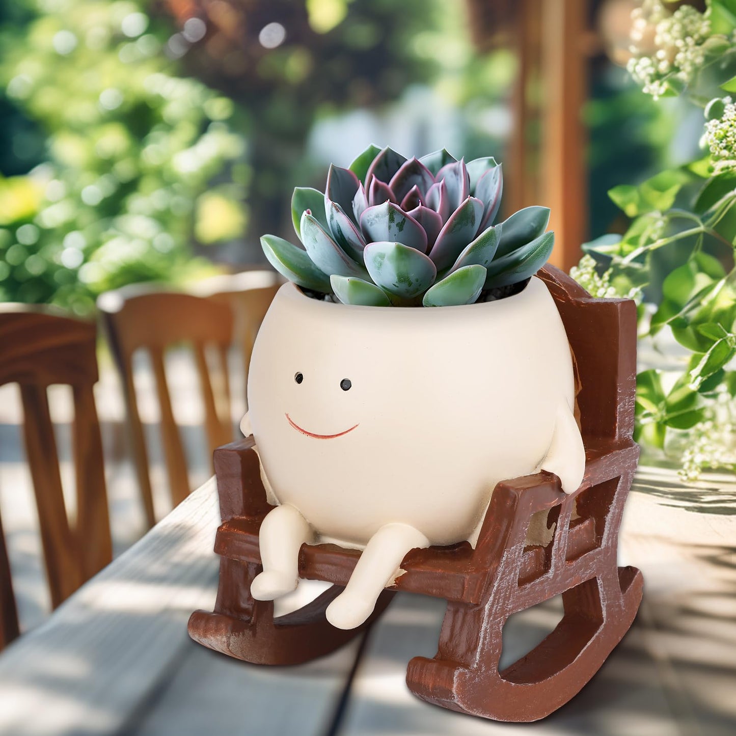 CONNOVA Smiley Face Flower Pot, Unique Smiley Face Rocking Sitting Rocking Chair Flower Pot,Resin Chair with Drainage Holes, Indoor and Outdoor Plant Pot, DIY Decoration Gift for Plant Lovers