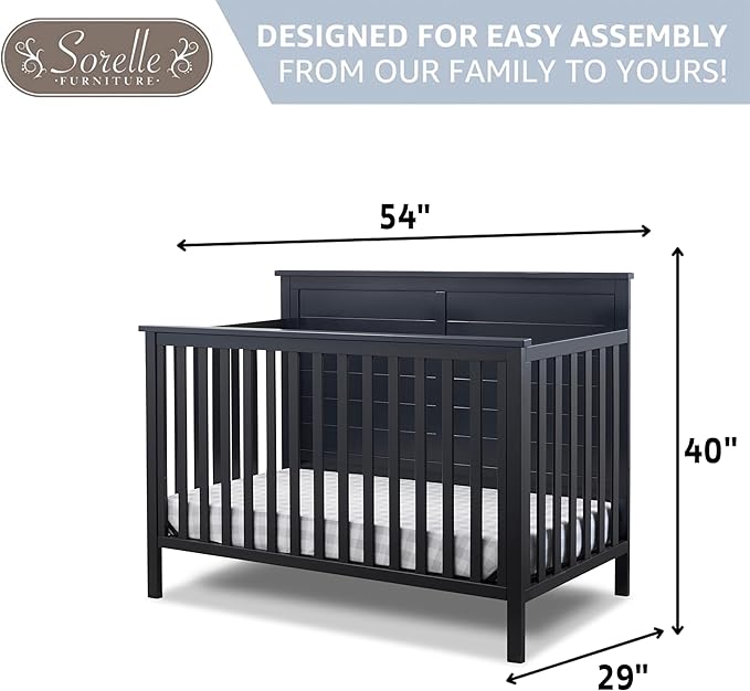 Sorelle Furniture Ashley Crib, Classic 4-in-1 Convertible Pannel Crib, Baby