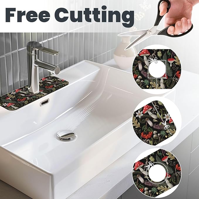 Forest Mushroom Mushrooms Leaves Flowers Kitchen Sink Splash Guard Faucet Mat