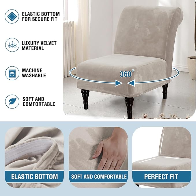 H.VERSAILTEX Armless Accent Chair Covers Thick Velvet Armless Chair Slipcovers
