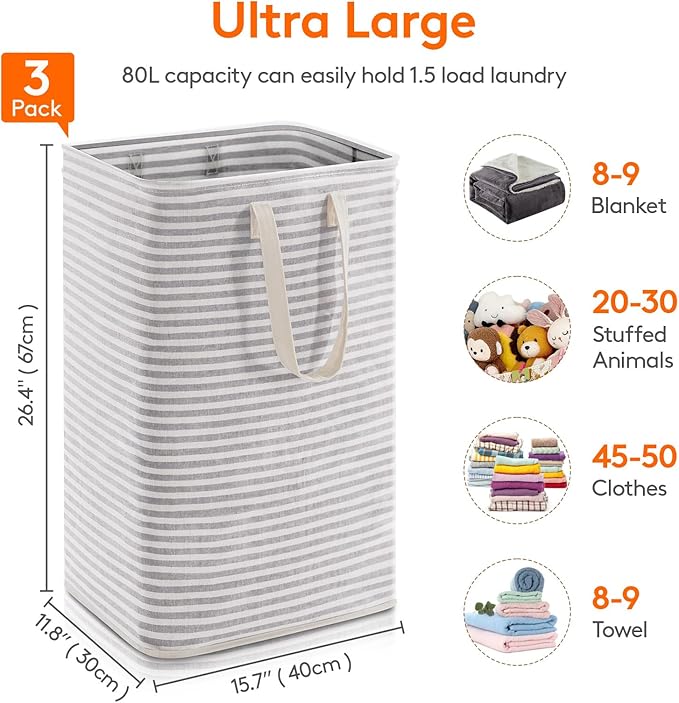 Lifewit 3 Pack Laundry Hamper Large Collapsible Laundry Baskets, Freestanding