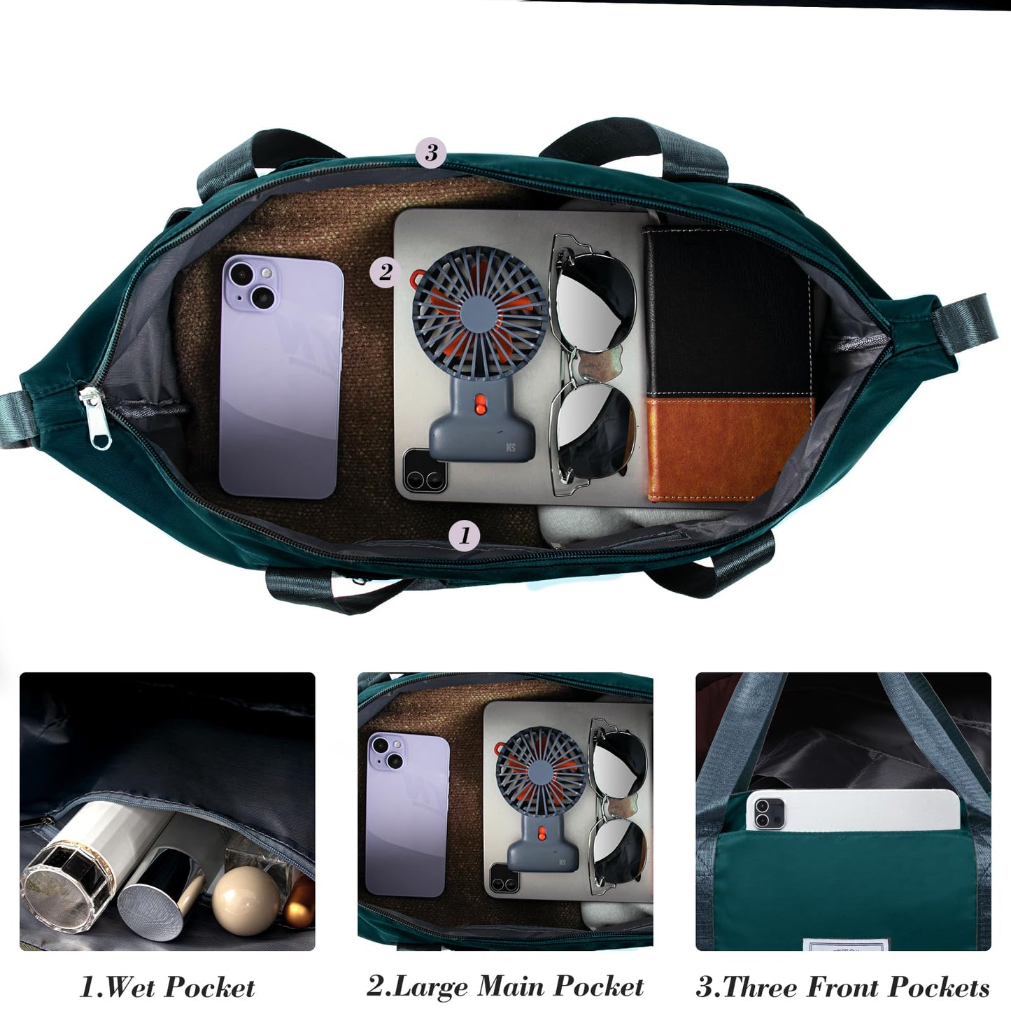 Travel Duffel Bag - Large Shoulder Weekender Overnight Bag, Carry on Bag with Wet Pocket, Waterproof Expandable Duffel Bag with Trolley Sleeve, Sports Tote Gym Bag for Women, Peacock blue