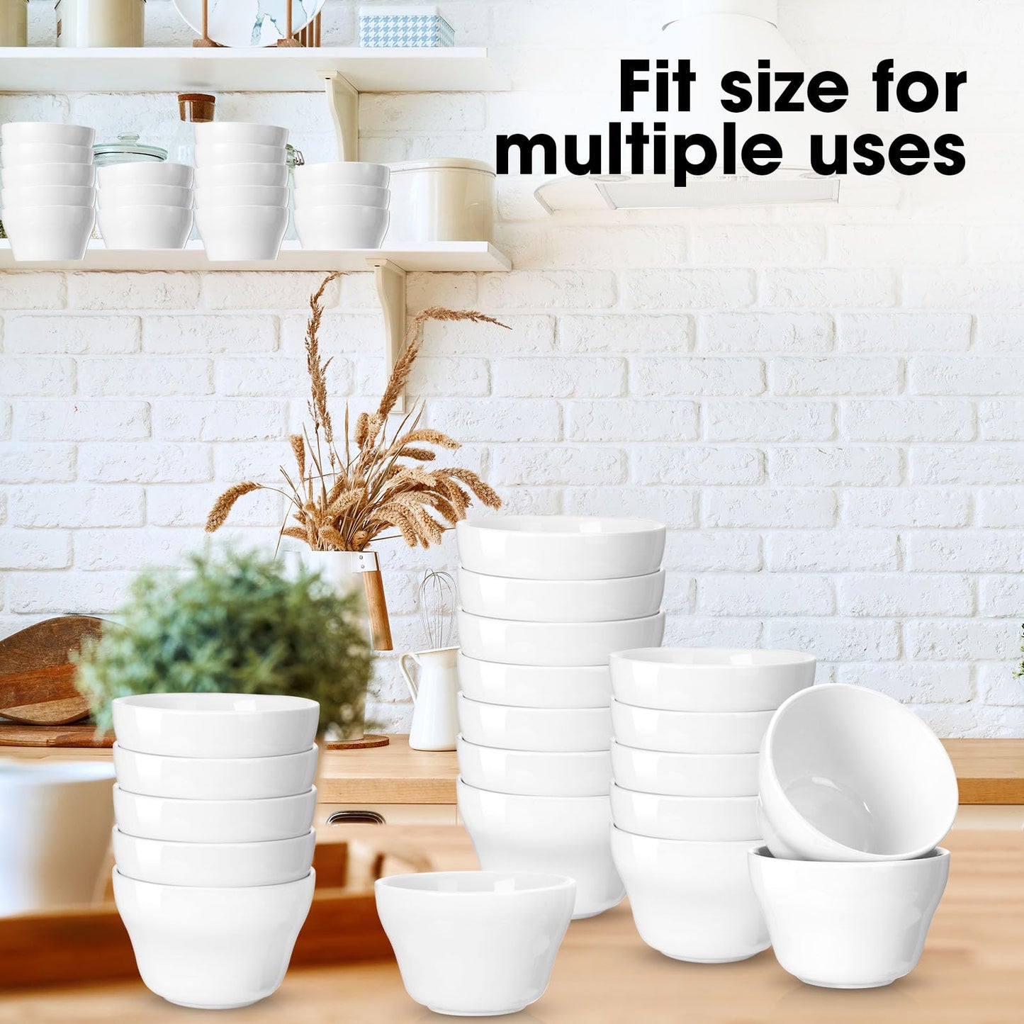 Suclain 24 Pack Porcelain Bowls Set Porcelain Bouillon Cups Small Dessert Bowls Soup Dip Bowl for Ice Cream Dessert Sauce Dipping Salad Cereal Microwave Dishwasher Safe (8 oz,White)
