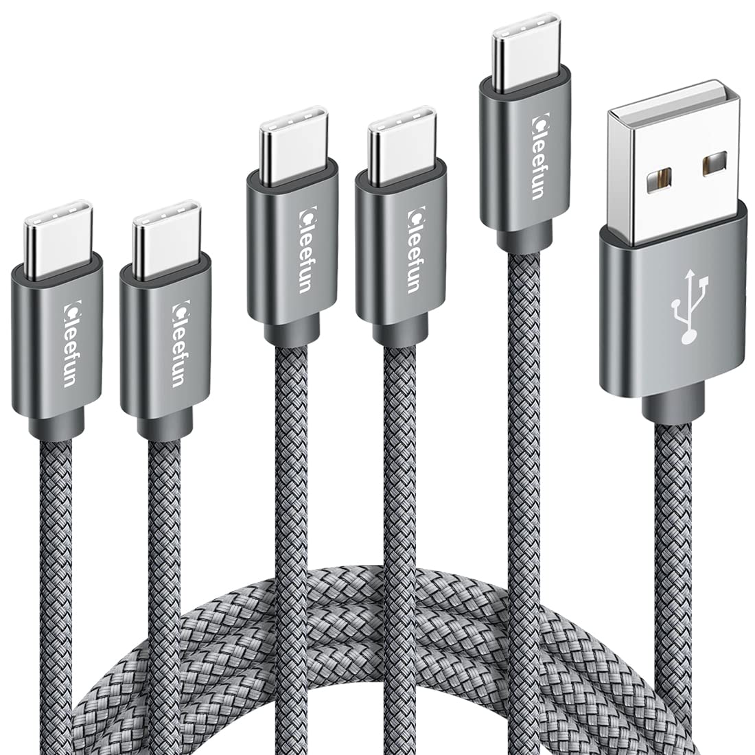 CLEEFUN USB C Cable, USB to USB C Cable, [5 Pack, 3/3/6/6/10 ft] Type C Charger Cable Fast Charging for iPhone 17 16 15 Pro Max Plus Air, for Samsung Galaxy S25 S24 S23 S22 S21 S20 S10 A17 A16 A15