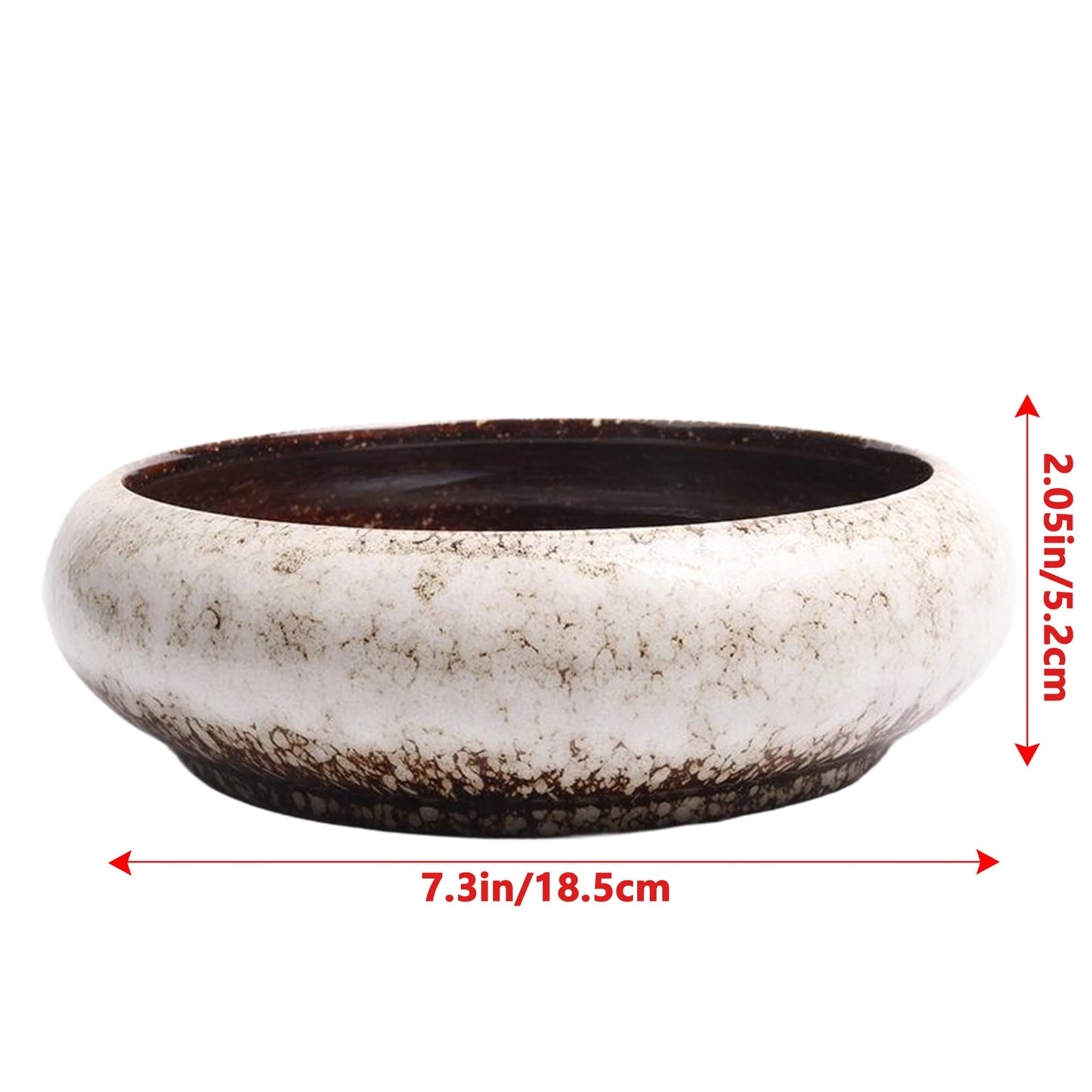 ABCISI Ceramic Succulent Pots: 7.3 inch Large Shallow Planter, Bonsai Pots Succulent Planters with Drainage Hole, Round Glazed Garden Decorative Cactus Flower Plant Container Bowl (White)