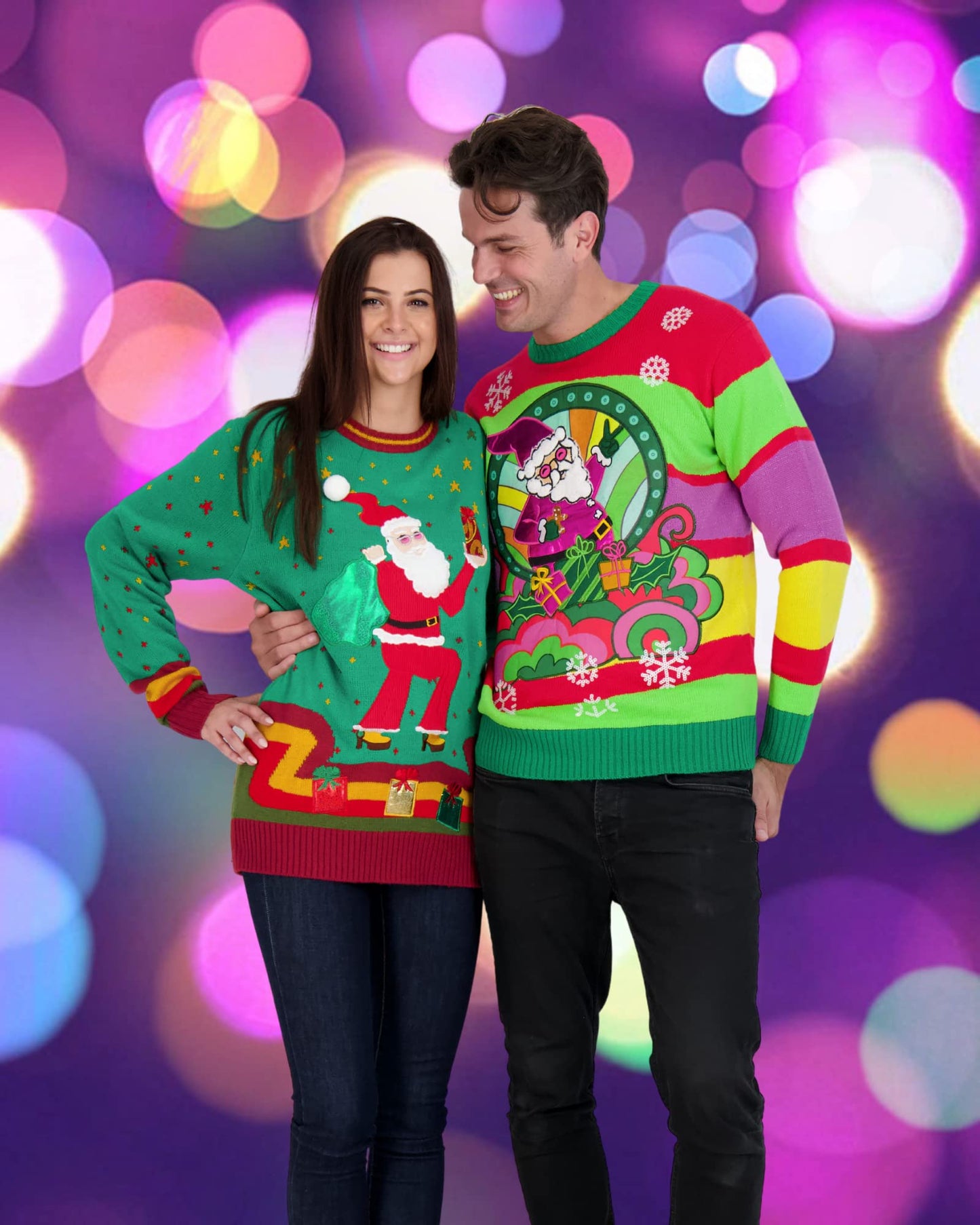 Holiday Hype Men's Festive Ugly Christmas Holiday Party Pull Over Sweater, Psychedelic Santa, Small