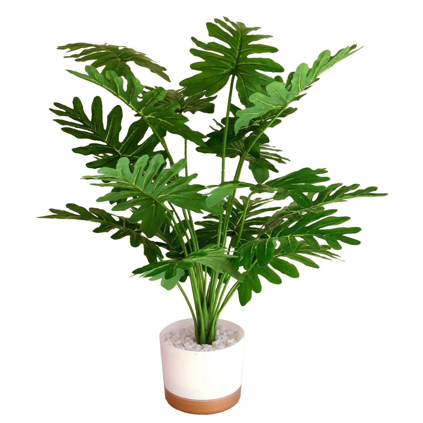 YXYQR Realistic 24" Potted Artificial Philodendron Selloum Plants – Fake Tall Tropical Plants with Pot for Indoor Outdoor Home Living Room Office Desk Shelf Decor