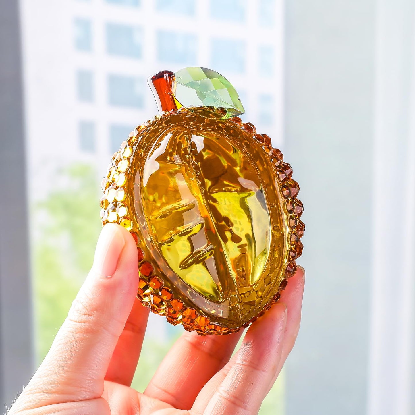 LONGSHENG - SINCE 2001 - Crystal Durian Figurine Fruit Ornaments Collectibles Rhinestone Glass Fruit Decoration Crystal Office Desk Table Home Decor Paperweight