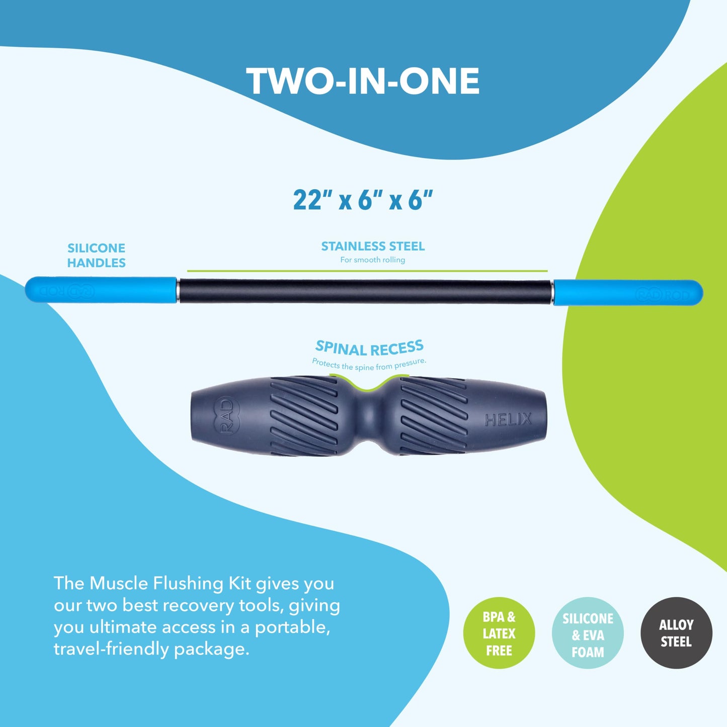 RAD 2-in-1 Muscle Flushing Kit – Includes Exercise Foam Roller & Massage Roller Stick – Deep Tissue Myofascial Release, Muscle Recovery Tools for Mobility & Performance