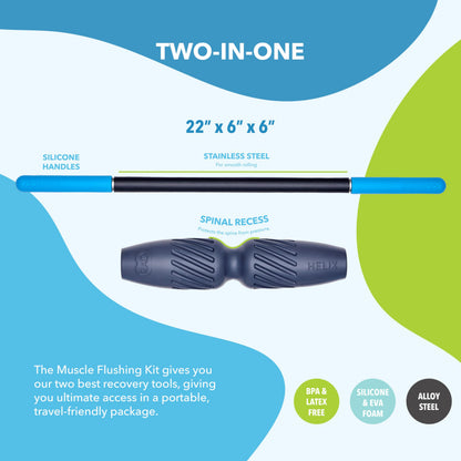 RAD 2-in-1 Muscle Flushing Kit – Includes Exercise Foam Roller & Massage Roller Stick – Deep Tissue Myofascial Release, Muscle Recovery Tools for Mobility & Performance