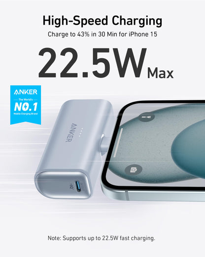 Anker iPhone 17 Portable Charger, Nano Power Bank with Built-in USB C Connector, 5,000mAh Portable Charger 22.5W, for iPhone 17/16/15 Series, Samsung S22/23 Series, iPad Pro/Air, AirPods, and More