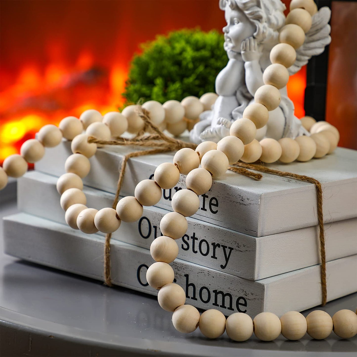 Jetec Decorative Books for Home Decor White Faux Farmhouse Stacked 3 Pieces Gift for Mother Teachers Friends Family for Coffee Tables Shelves with Wood Bead Tassels 58 Inch