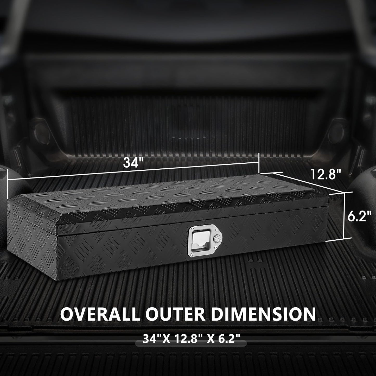 DNA MOTORING Truck Tool Box Lockable Storage Box, Truck Bed Tool Box Trailer Tongue Box Aluminum Truck Tool Box for Bed of Truck, with Lock & Keys, 34" L X 6.2" H X 12.8" W, Black,TBOX-T5-006-BK