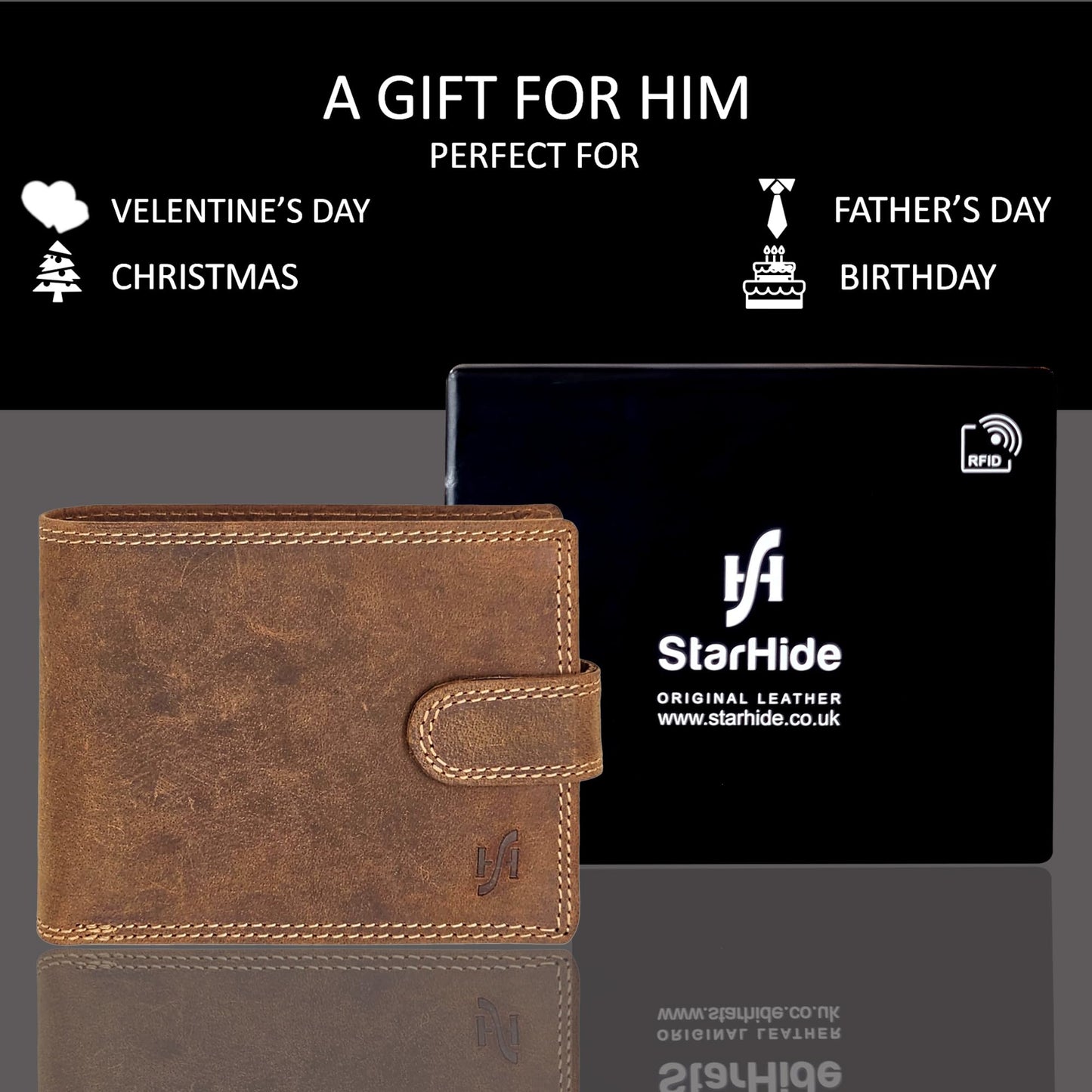 STARHIDE Handmade Wallets for Men UK | Genuine Distressed Hunter Leather | RFID Blocking Notecase Wallet | Coins and Id Card Holder | 710 (Brown)