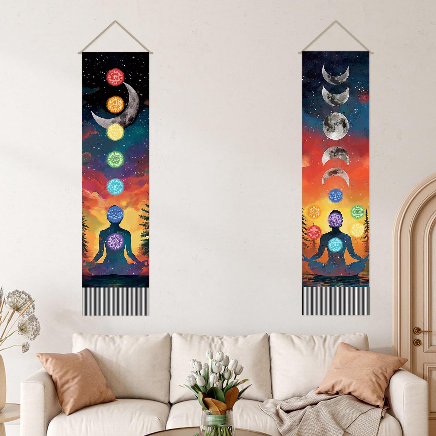 SUPERDANT Pack of 2 Seven Chakra Tapestry Meditation Wall Hanging Decor Tapestry For Bedroom Vertical Tapestries Blanket Long Narrow Wall Art with Tassel for Home Living Room Yoga Room Decoration Gift