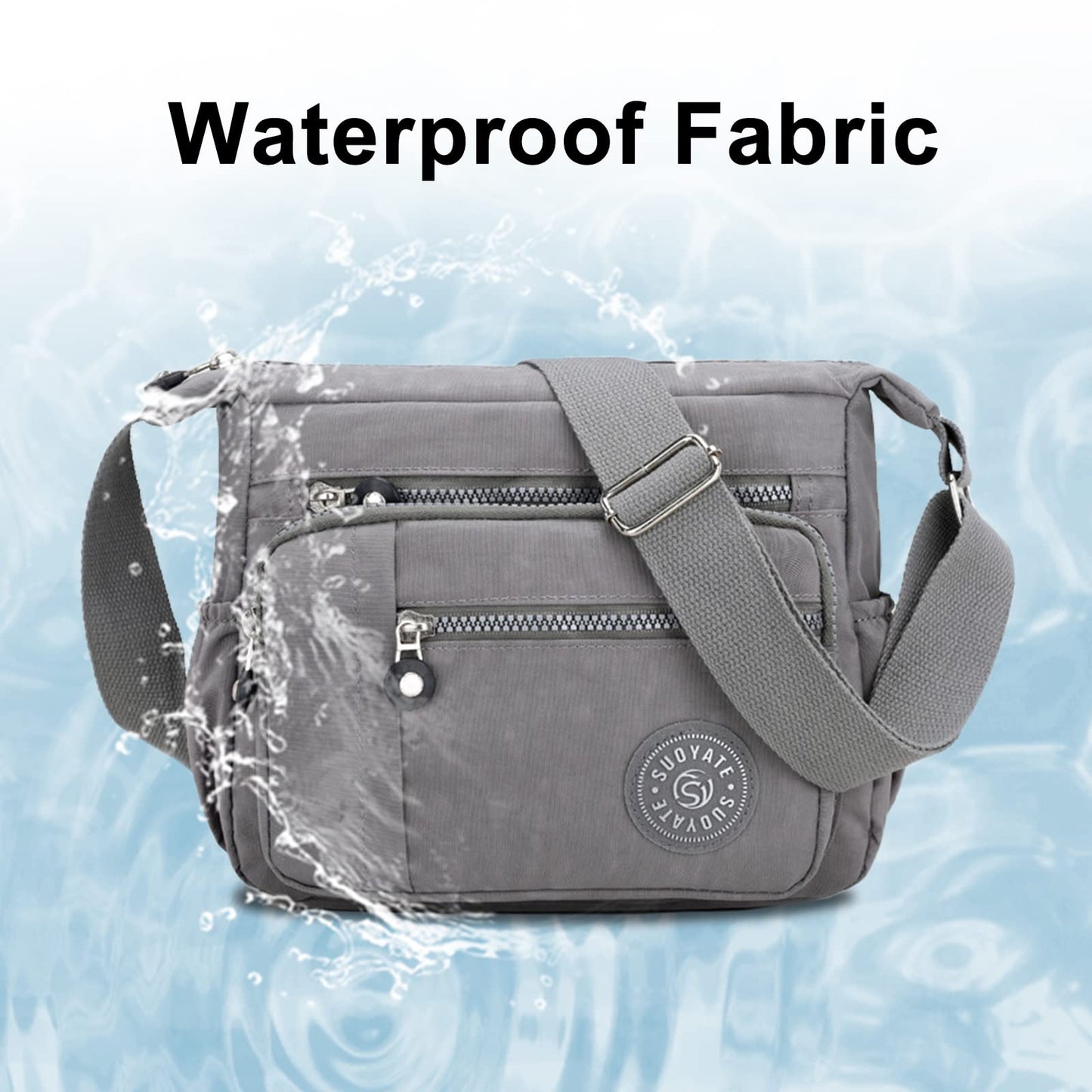 Womens Multi Pocket Casual Canvas Crossbody Bag Travel Purse Messenger Handbag for Shopping Hiking Daily Use (Gray)