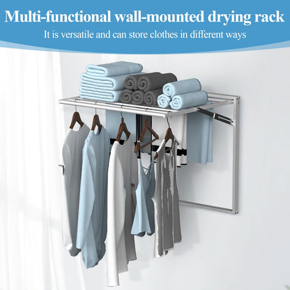 GOOFCXO 2 Pcs Wall Mount Clothes Drying Rack 26 X 31.5 Laundry Room Organizer Laundry Drying Rack Foldable Stainless Steel Drying Rack Clothing Space Saver Laundry Rack for Hanging Clothes Sock Towel