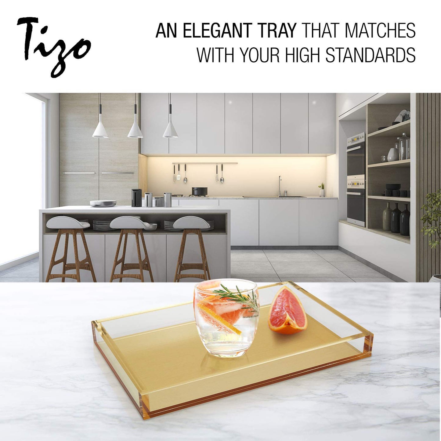 Tizo Design Elegant Lucite Tray, 12" x 8" Acrylic, Multiple Colors Available (Clear)