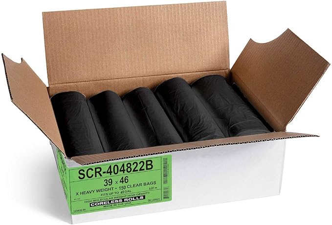 Aluf Plastics 45 Gallon 22 Micron Black Trash Bags