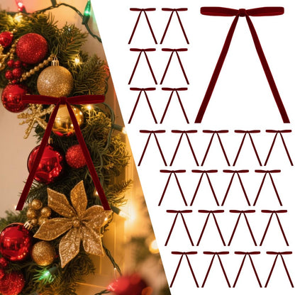 26 Pcs Velvet Christmas Tree Bows Ornaments, 5x7 Inch, 3/8" Wide, Craft Ribbon Bows for Garland Wreath Indoor Outdoor Xmas Decorations, Burgundy
