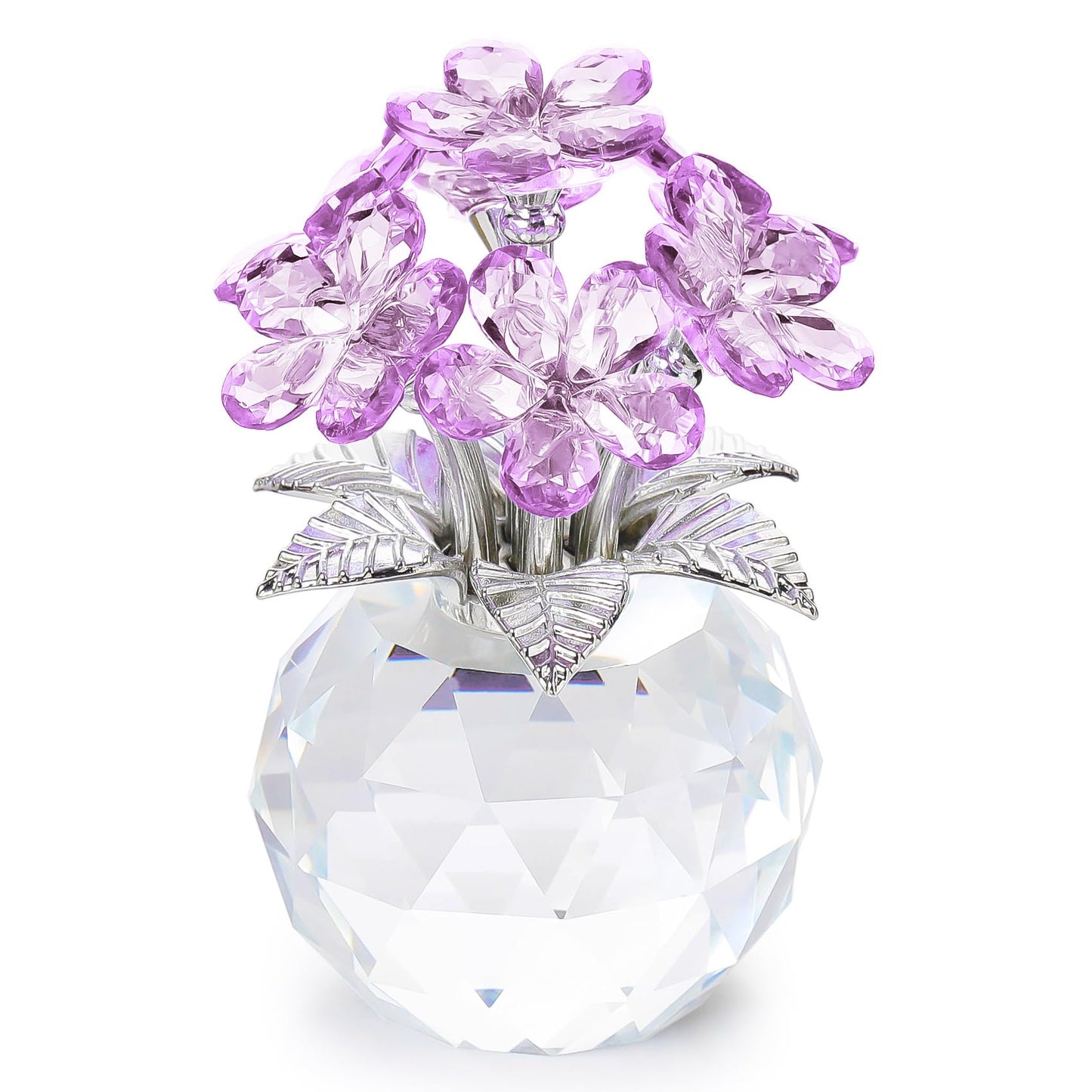 YWHL Purple Crystal Forget Me Not Flower Gifts for Women, Crystal Glass Figurines Home Decor, Handmade Collectible Figurine Ornaments for Tabletop Centerpieces
