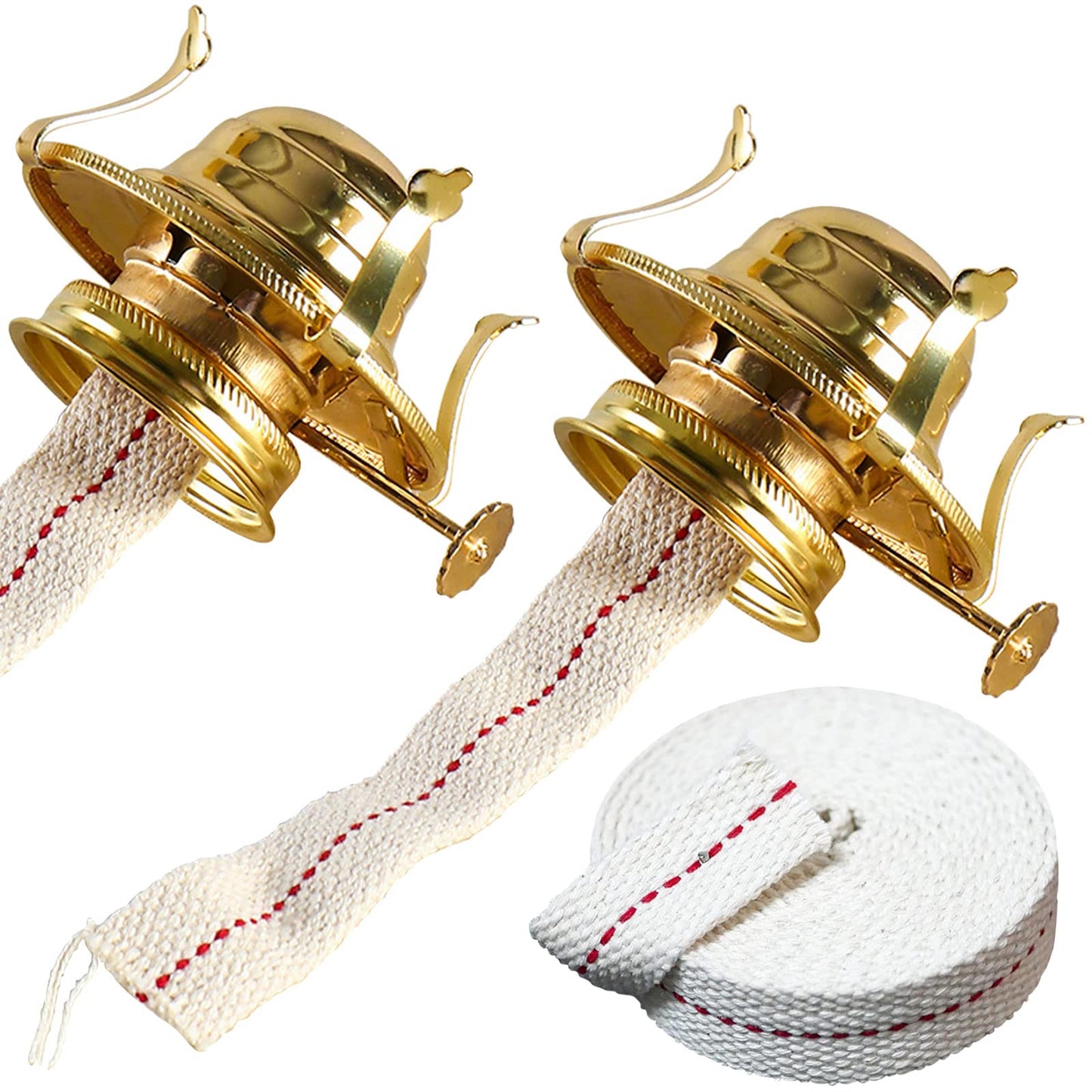 GXFCCYXT Oil Lamp Burner 2 Set, with Reduction Collar and Cotton Wick & 39 inch Wick, Replacement Parts for Kerosene or Vintage Lamps - Brass