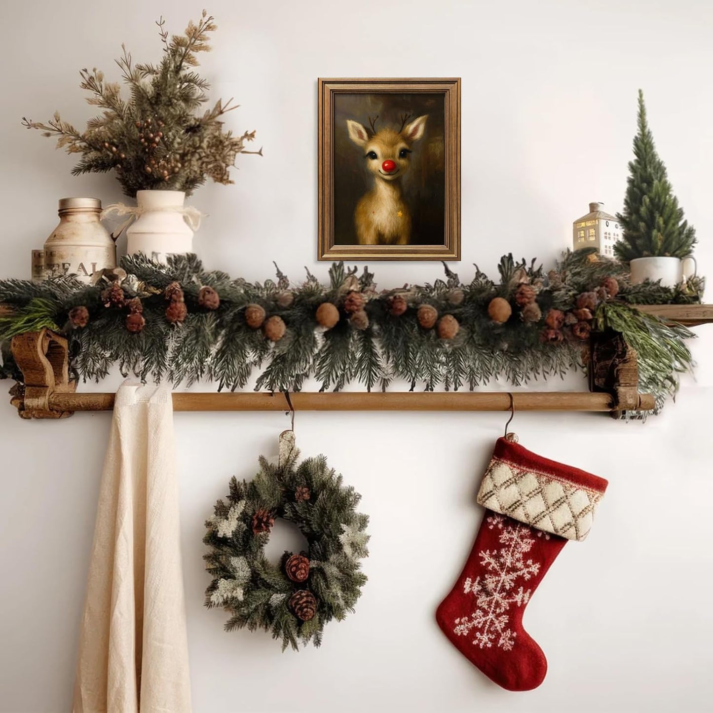 Hamduker Clown Reindeer Wall Art Decor, Christmas Xmas Art Reindeer Posters, Cute Clown Reindeer Pictures for Office Living room Bedroom (Size: 9.5''x12''x1pcs)