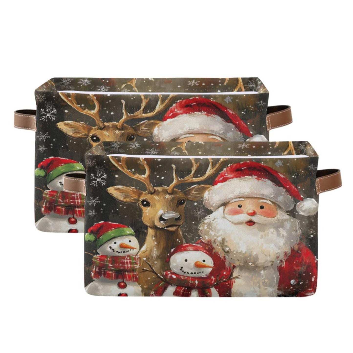 Christmas Storage Basket, Reindeer Santa Claus Snowman Foldable Fabric Collapsible Storage Bins Organizer Bag for Storage Clothes