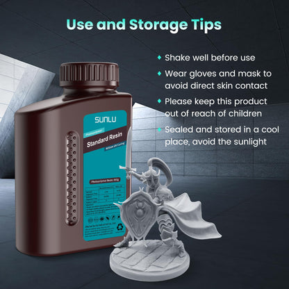 SUNLU 3D Printer Resin Bundle Multicolor, Rapid Curing Standard 3D Printing Photopolymer Resin, 2kg in Total, 0.5kg per Bottle, 4 Pack, Black+Light Grey+Dark Grey+White
