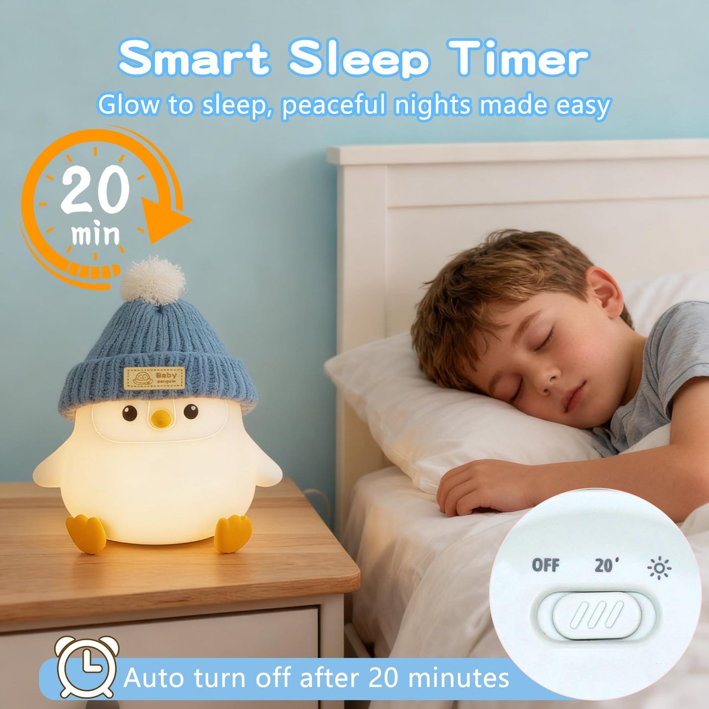 FAMIDUO Penguin Night Light with Knit Hat, Cute Silicone Nursery Lamp - Dimmable Squishy Animal Light - Heartwarming Gift for New Mom, Kids Birthday & Baby Shower - Kids Room Decor