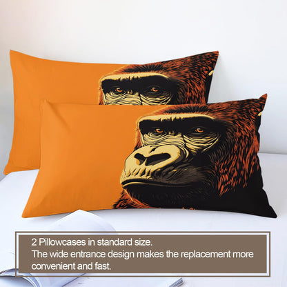 Gorilla Comforter Cover Twin Size, Gorilla Duvet Cover Animal Bedding Set 3 Piece with 2 Pillow Sham with Zipper Closure 68" x86"