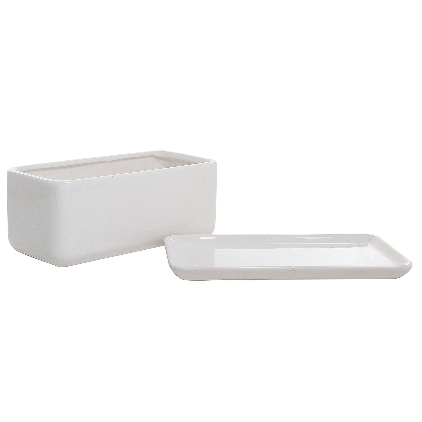 MyGift 10 Inch Modern Unglazed White Ceramic Indoor Plant Pot with Drainage Hole, Rectangular Succulent Planter Window Box with Removable Saucer, 2 Pack