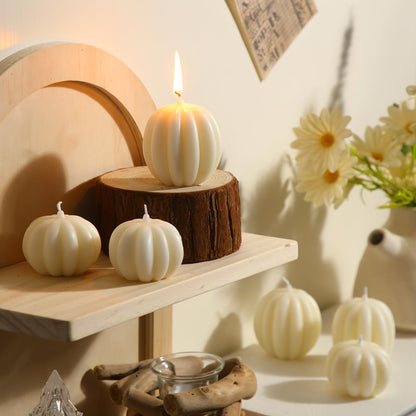 MTLEE 6 Pieces Thanksgiving Pumpkin Shaped Candle Fall White Scented Tealight Candles Home Decor Handmade Thanksgiving Gifts for Bedroom Bathroom Party